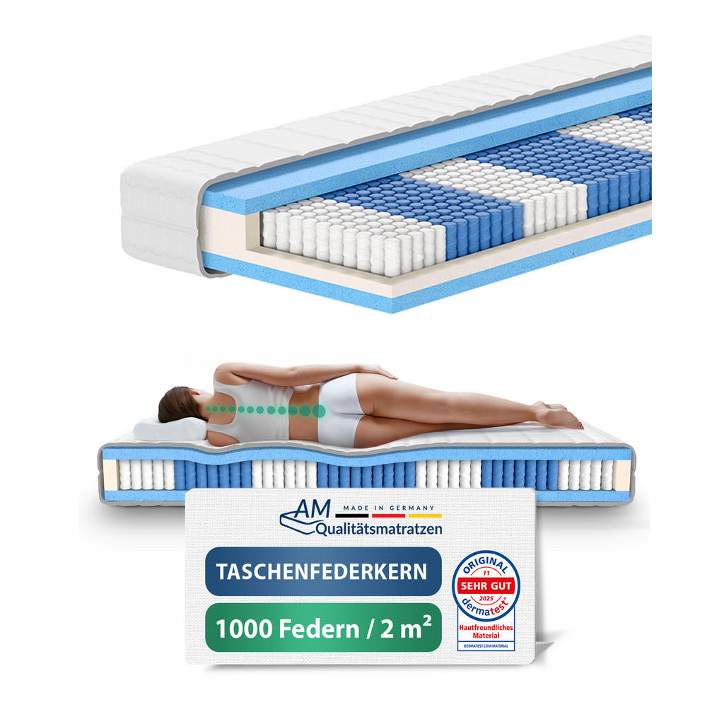 AM Qualitätsmatratzen MATRACE s taštičkovými pružinami s 1000 pružinami