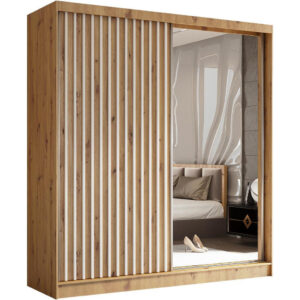 Beautysofa SKŘÍŇ s posuvnými dveřmi Helix 200/216/61 dub Artisan + bílá se zásuvkami
