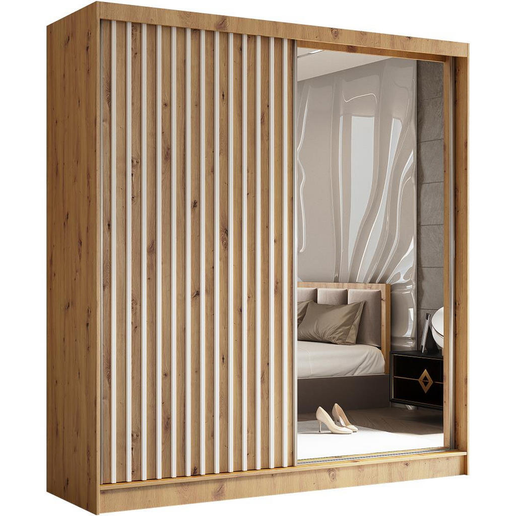 Beautysofa SKŘÍŇ s posuvnými dveřmi Helix 200/216/61 dub Artisan + bílá se zásuvkami