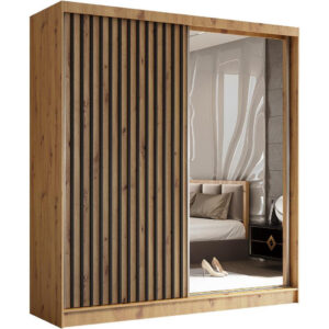 Beautysofa SKŘÍŇ s posuvnými dveřmi Helix 200/216/61 dub Artisan + černá se zásuvkami