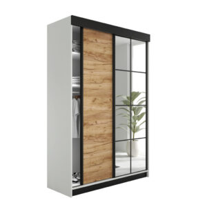 Kier Furniture POSUVNÁ ŠATNÍ SKŘÍŇ LAMARO 167x205x59cm - Bílá & Dub Craft