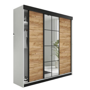 Kier Furniture POSUVNÁ ŠATNÍ SKŘÍŇ LAMARO - 250x205x59cm - Bílá & Dub Craft