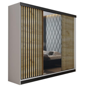 Kier Furniture POSUVNÁ ŠATNÍ SKŘÍŇ MALANI - Bílá a Dub Craft 200x205x59 cm