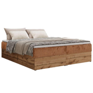 MKS KONTINENTÁLNÍ POSTEL WOOD ZERO 160/200 - Oranžová Manšestr - H3