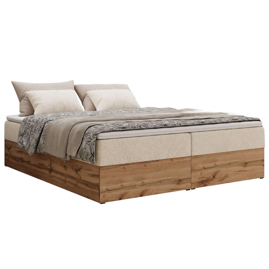 MKS KONTINENTÁLNÍ POSTEL WOOD ZERO 180/200 - Béžová Strukturovaná látka - H3