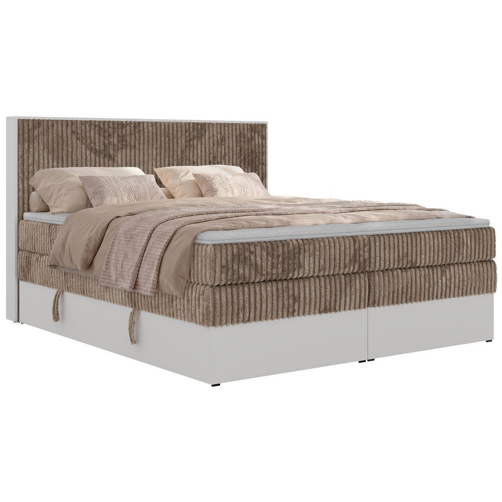 MKS POSTEL BOXSPRING TRAVIT KING 140/200 - Hnědá Manšestr - Topper Visco - H3