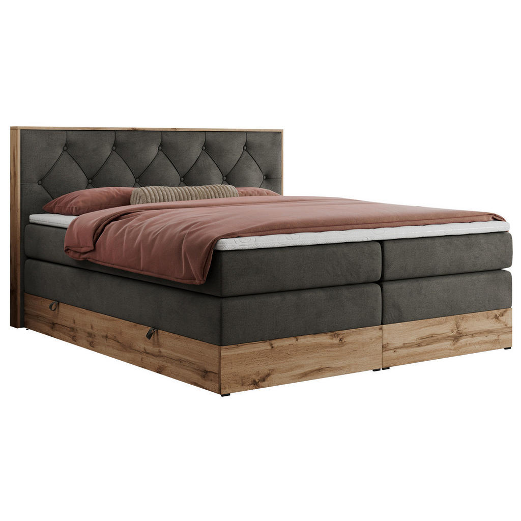 MKS POSTEL BOXSPRING VENETO KING 200/200 - Šedá Samet - H3