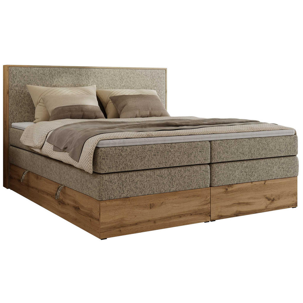 MKS POSTEL BOXSPRING WOOD CLASSIC KING 140/200 - Béžová Strukturovaná látka - H3