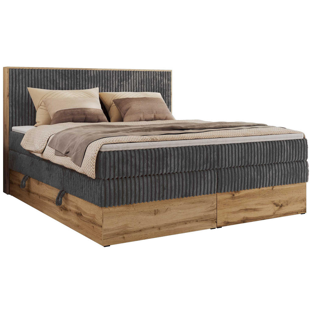 MKS POSTEL BOXSPRING WOOD CLASSIC KING 140/200 - Šedá Manšestr - H3