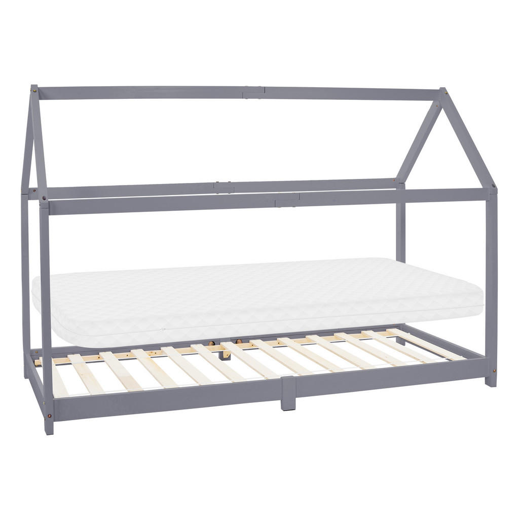 ML-DESIGN DĚTSKÁ POSTEL se stříškou a matrací 90x200 cm světle šedá