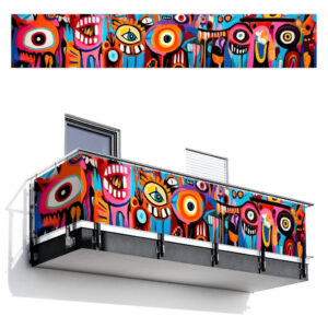 MuchoWow BALKONOVÁ ZÁSTĚNA Abstraktní - Obličej - Barevné 500x90 cm