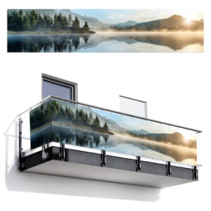 MuchoWow BALKONOVÁ ZÁSTĚNA Jezero - Mlha - Hory - Krajina 500x110 cm