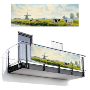 MuchoWow BALKONOVÁ ZÁSTĚNA Krávy - větrný mlýn - louka - modrá 300x100 cm