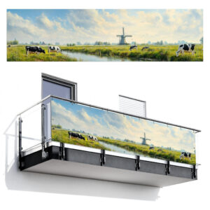 MuchoWow BALKONOVÁ ZÁSTĚNA Krávy - větrný mlýn - louka - modrá 300x85 cm