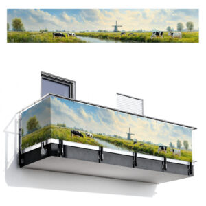MuchoWow BALKONOVÁ ZÁSTĚNA Krávy - větrný mlýn - louka - modrá 500x90 cm