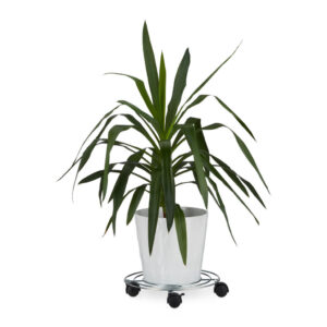 Relaxdays PODSTAVEC Stříbrný pod květináč s brzdou ocel 32 cm