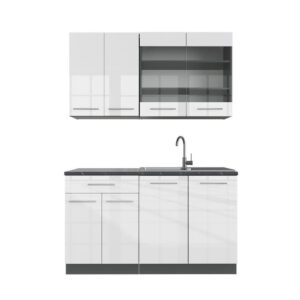 Vicco JEDNOTKOVÁ KUCHYNĚ Fame-Line Bílý vysoký lesk/antracit 140 cm bez pracovní desky