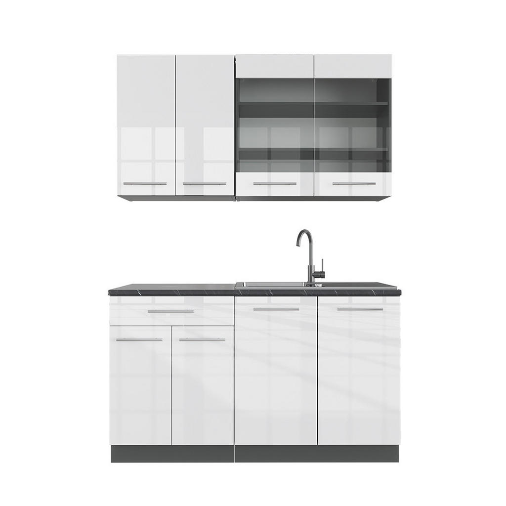 Vicco JEDNOTKOVÁ KUCHYNĚ Fame-Line Bílý vysoký lesk/antracit 140 cm bez pracovní desky