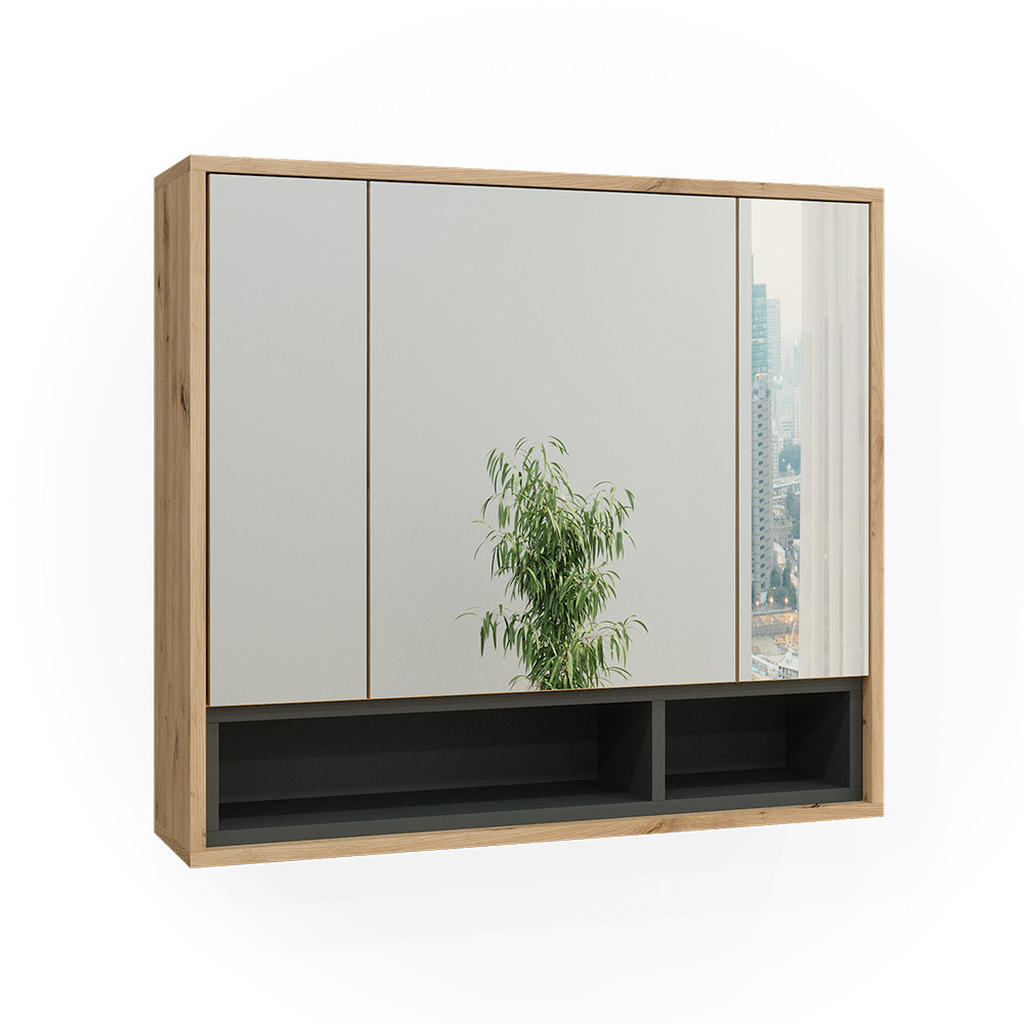 Vicco KOUPELNOVÁ ZRCADLOVÁ SKŘÍŇKA Beatrice Dub Artisan/antracit 80 x 72 cm