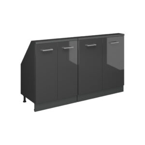 Vicco KUCHYŇSKÁ SKŘÍŇKA POD ŠIKMOU STŘECHU R-Line Antracitový vysoký lesk 140 cm Sada 2 kusů