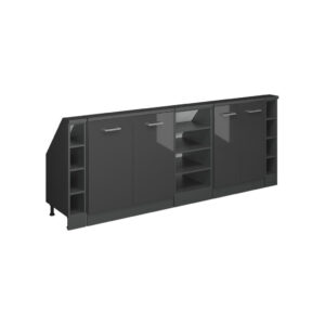 Vicco KUCHYŇSKÁ SKŘÍŇKA POD ŠIKMOU STŘECHU R-Line Antracitový vysoký lesk 210 cm Sada 5 kusů