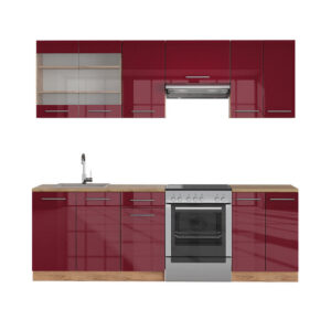 Vicco KUCHYŇSKÝ KOUT Fame-Line Bordeaux vysoký lesk/zlatý dub 240 cm