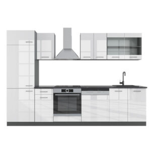 Vicco KUCHYŇSKÝ KOUT R-Line Bílý vysoký lesk/antracit 300 cm bez pracovní desky
