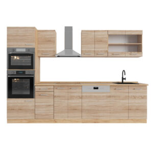 Vicco KUCHYŇSKÝ KOUT R-Line Dub Sonoma/Goldkraft 300 cm s vysokou skříní