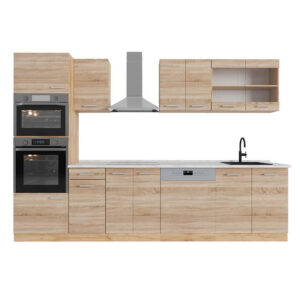 Vicco KUCHYŇSKÝ KOUT R-Line Dub Sonoma/Goldkraft 300 cm s vysokou skříní