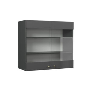 Vicco SKLENĚNÁ KUCHYŇSKÁ SKŘÍŇKA Fame-Line Anthrazit-Gold Landhaus 80 cm