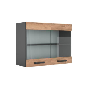 Vicco SKLENĚNÁ KUCHYŇSKÁ SKŘÍŇKA R-Line Zlatý mocný dub 80 cm