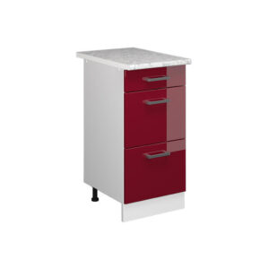 Vicco SPODNÍ SKŘÍŇKA KUCHYŇSKÉ LINKY R-Line Červená vysoký lesk 40 cm se zásuvkami a pracovní deskou
