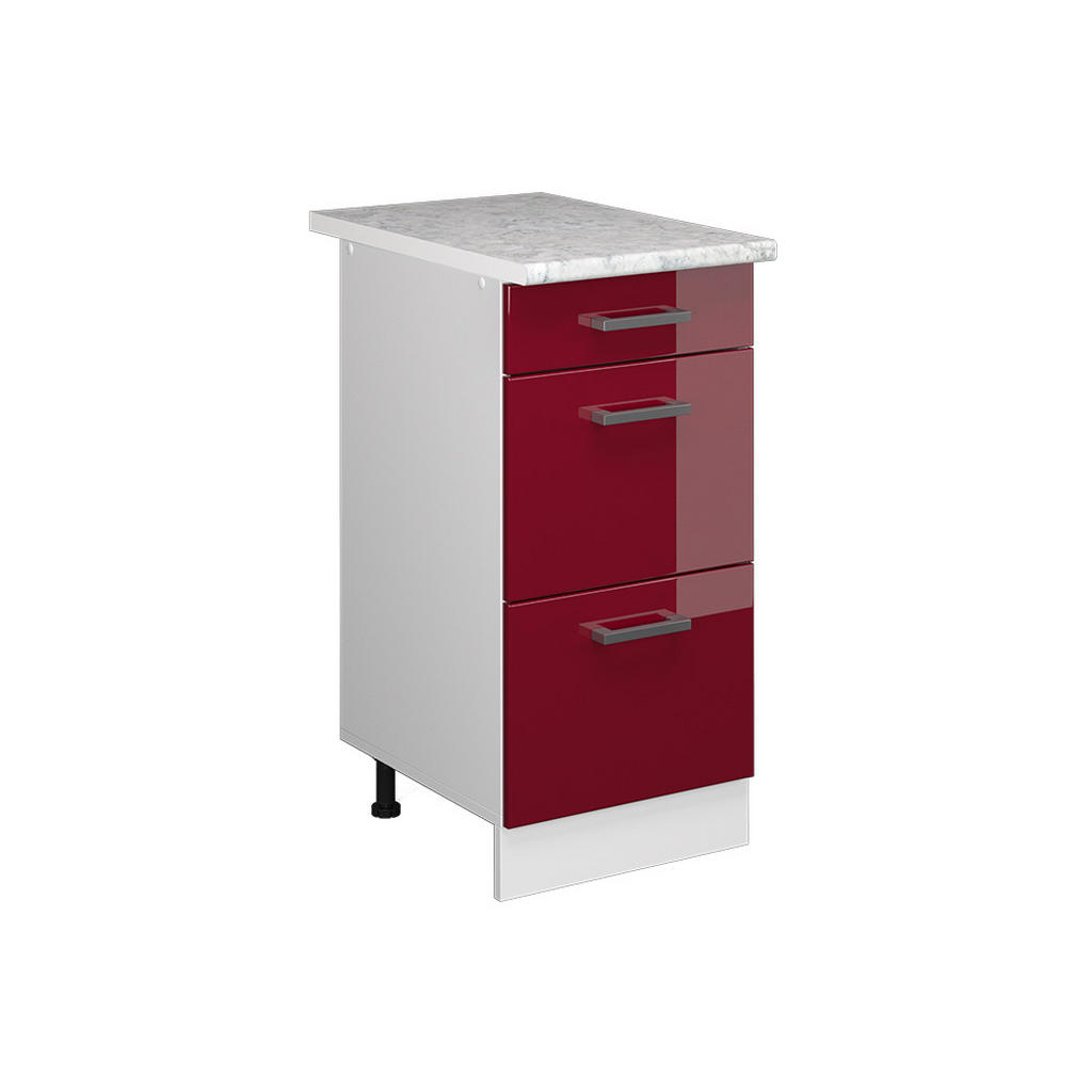 Vicco SPODNÍ SKŘÍŇKA KUCHYŇSKÉ LINKY R-Line Červená vysoký lesk 40 cm se zásuvkami a pracovní deskou