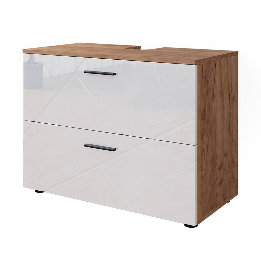 Vicco ZÁKLADNÍ SKŘÍŇKA POD UMYVADLO Irma Bílý vysoký lesk/zlatý dub power 80 x 58.6 cm
