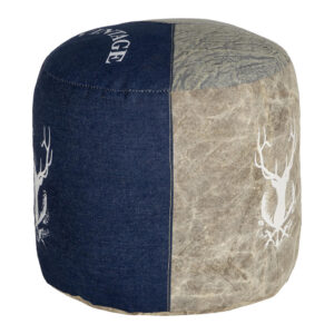 WOMO-DESIGN SEDACÍ pouf kulatý 35x43cm přírodní/modrý z plátna/džínoviny